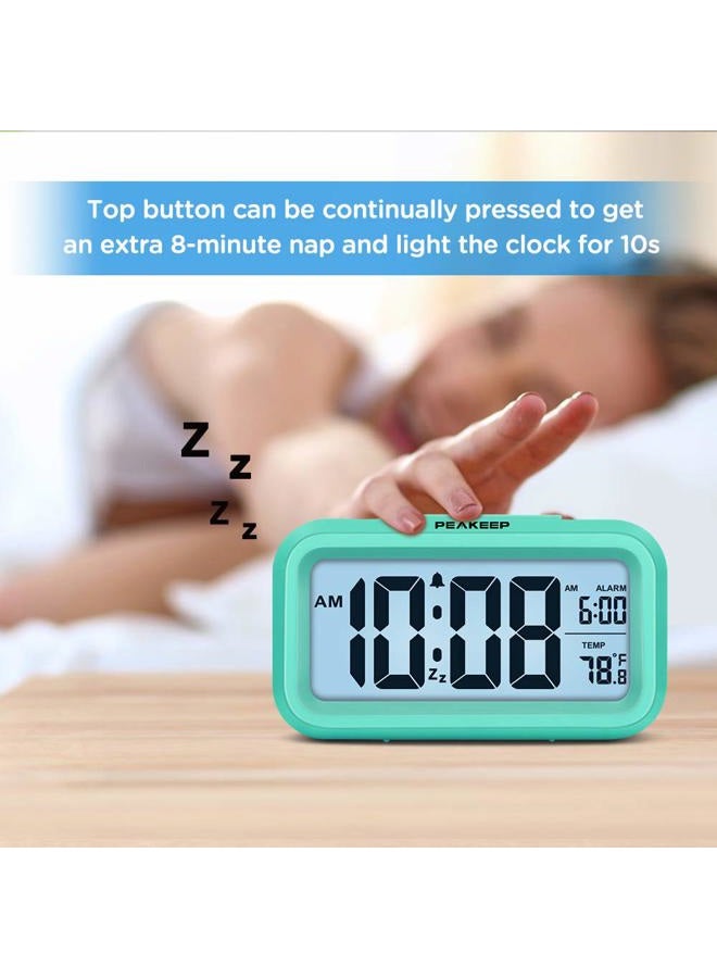 Peakeep Night Light Digital Alarm Clock Battery Operated with Indoor Temperature, Desk Small Clock (Mint) - Image 3