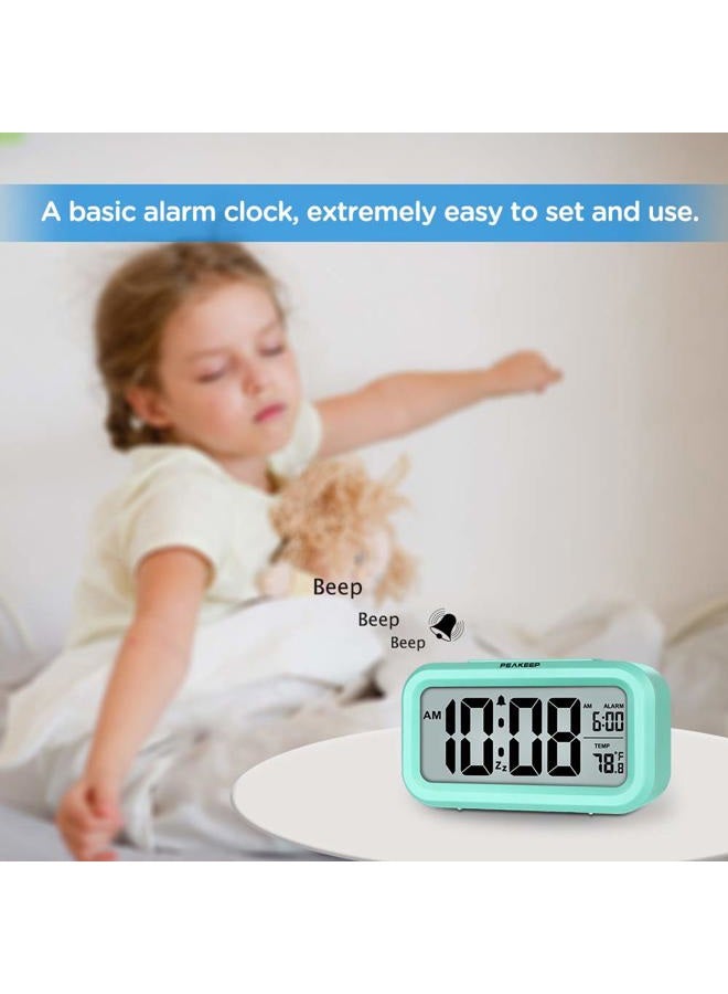 Peakeep Night Light Digital Alarm Clock Battery Operated with Indoor Temperature, Desk Small Clock (Mint) - Image 2