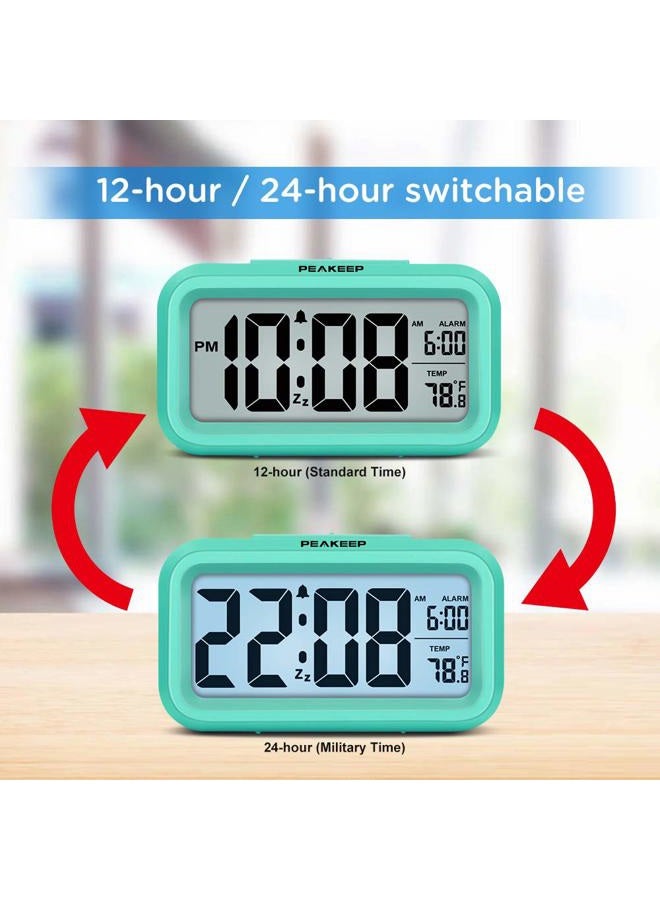 Peakeep Night Light Digital Alarm Clock Battery Operated with Indoor Temperature, Desk Small Clock (Mint) - Image 5