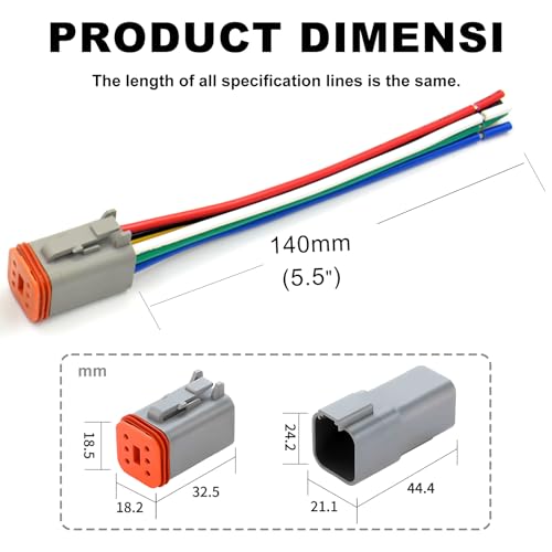 ATMLCOER Deutsch DT 6 Pin Connector, 6 Way DT Automotive Waterproof Electrical Connector Male Female Plug Wiring Harness with 16AWG Cable Wire,for Car,Truck,Boats,LED Work Light（2 Pairs - Image 3