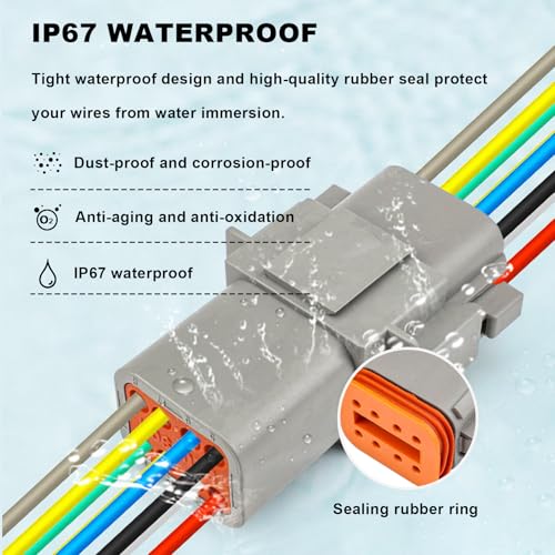 ATMLCOER Deutsch DT 6 Pin Connector, 6 Way DT Automotive Waterproof Electrical Connector Male Female Plug Wiring Harness with 16AWG Cable Wire,for Car,Truck,Boats,LED Work Light（2 Pairs - Image 2