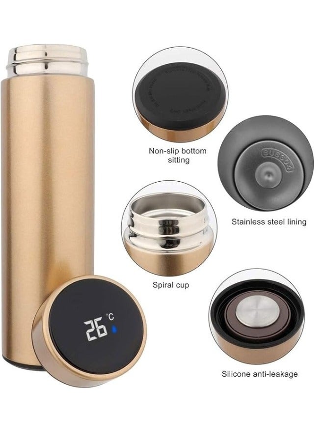 Happy Home Thermos with smart temperature display made of stainless steel suitable for storing hot and cold drinks 500 ml - Gold - Image 3