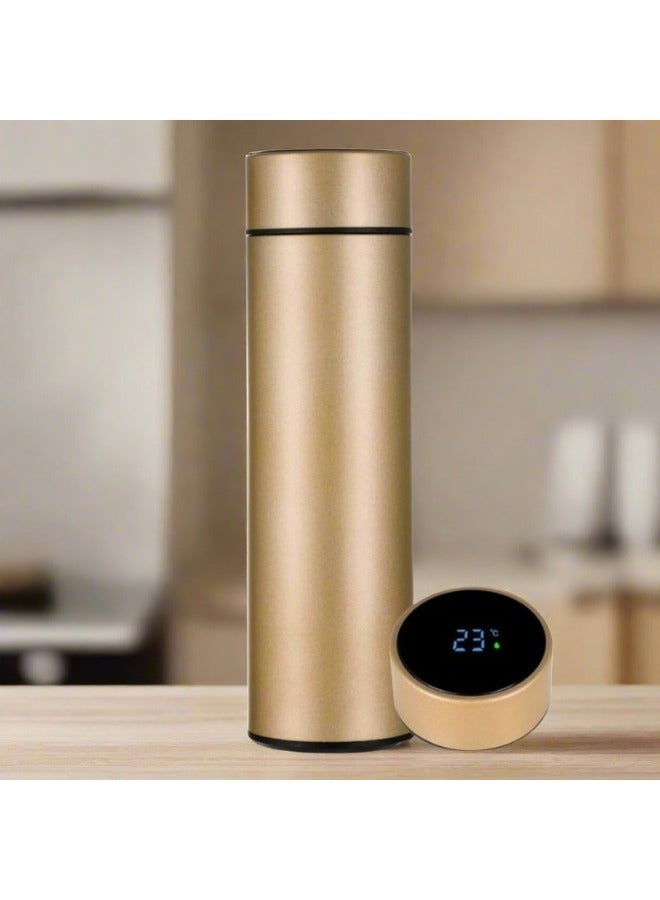 Happy Home Thermos with smart temperature display made of stainless steel suitable for storing hot and cold drinks 500 ml - Gold - Image 2