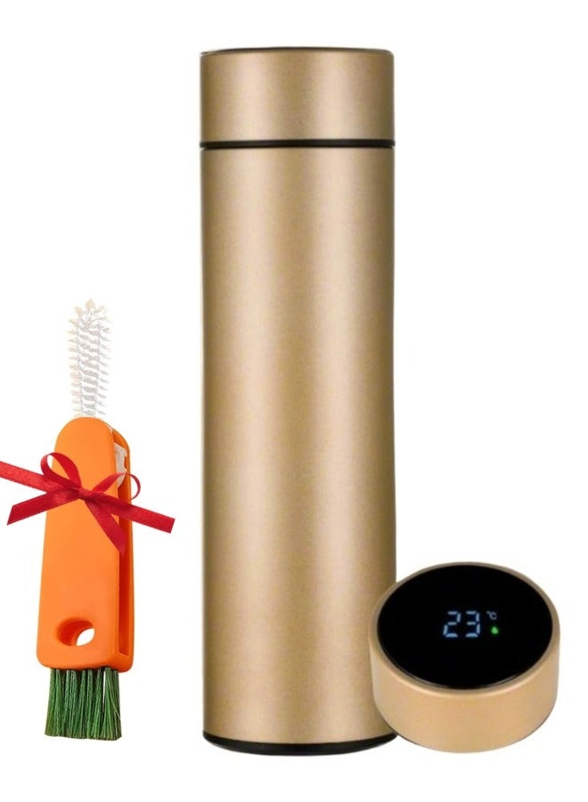 Happy Home Thermos with smart temperature display made of stainless steel suitable for storing hot and cold drinks 500 ml - Gold - Image 1