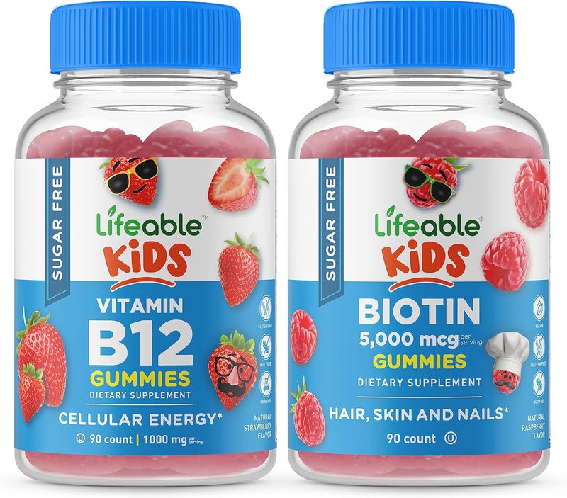 Lifeable Sugar Free Vitamin B12 Kids  Preciotic Fiber Kids Gummies Bundle  Great Tasting Vitamin Supplement Gluten Free GMO Free Chewable Gummy - Image 1