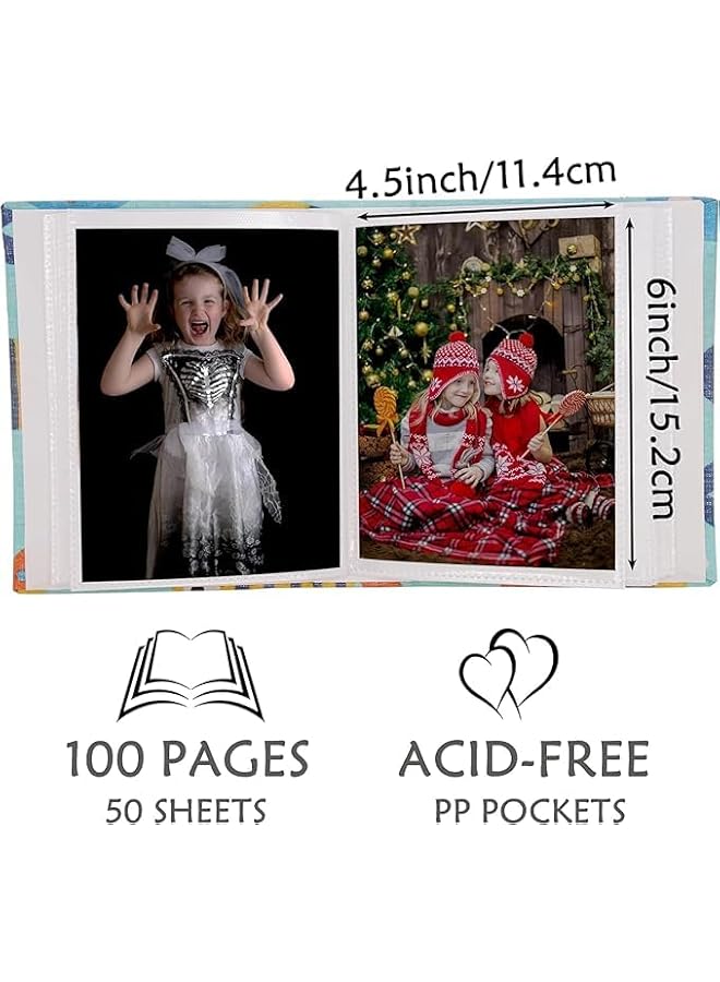 The Bros ألبوم صور صغير للأطفال، 100 جيب، ألبوم صور للأطفال، غلاف لينين للذكريات للعائلة، ذكرى زواج، عطلة، غلاف صلب (سمكة) - Image 2