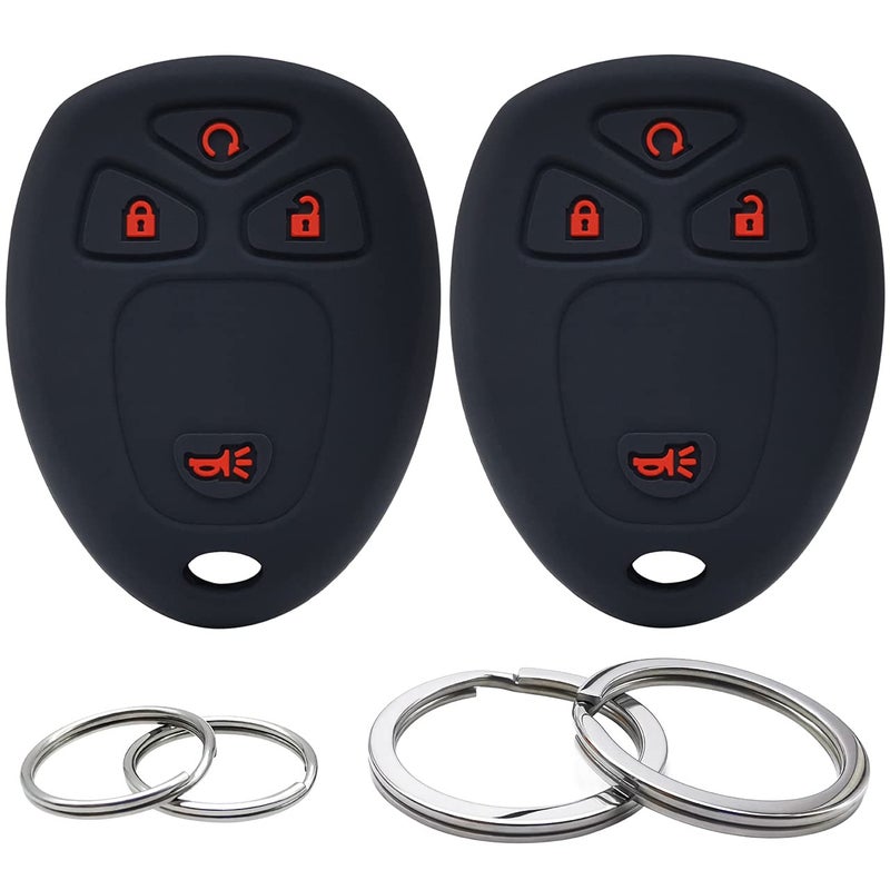 2Pcs Silicone 4 Buttons Key Fob Cover Remote Case Keyless Protector Compatible with Chevrolet Silverado Suburban Tahoe Traverse GMC Acadia Savana Sierra Yukon Cadillac Escalade ESV EXT SRX Saturn Vue