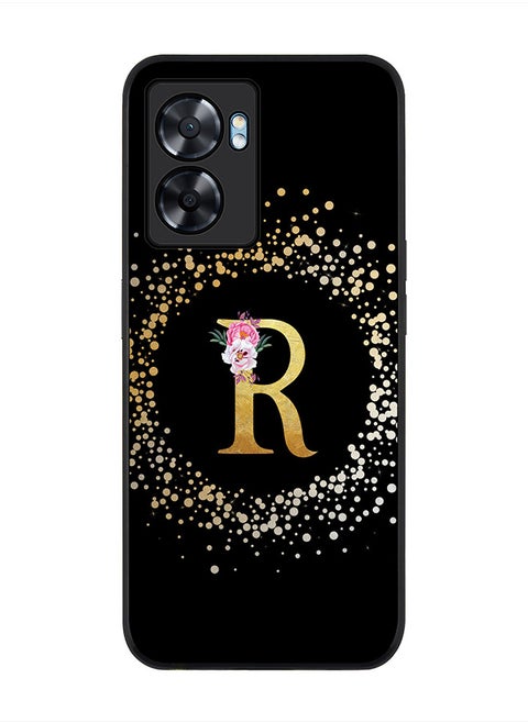 Rugged Black edge case for Oppo A57, Slim fit Rubber Edges Thin Cover -  Custom Monogram Initial Letter Floral Pattern Alphabet - R  (Black )