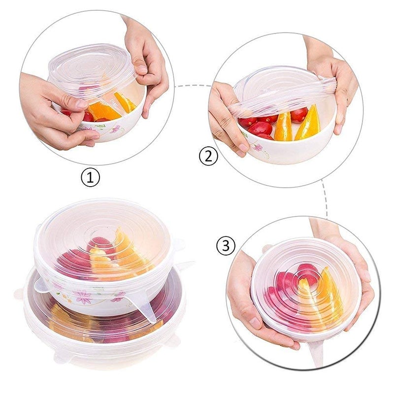 PRETOX 12 pcs Reusable Silicone Stretch Lids, Durable Food Storage Covers for Bowls, Fit Different Sizes & Shapes of Container, Dishwasher & Freezer Safe, White & Blue (6 pcs + 6 pcs = 12 pcs) - Image 3