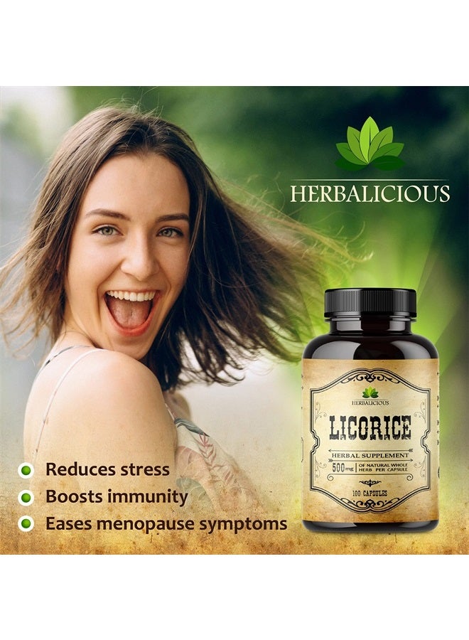 HERBALICIOUS Licorice Root Extract - Glycyrrhiza Glabra - Organic Herbal Supplement for Digestion Restore Respiratory Health Fatigue & Immunity Support DGL Tablets Gluten Free - 100 Capsules  - Image 3