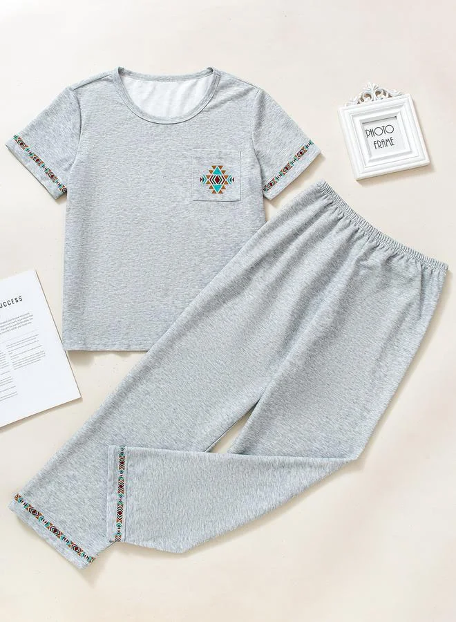 Take Two Grey Printed T-Shirt and Pyjama Set