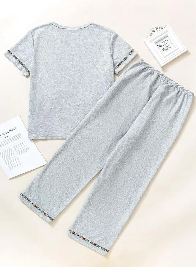 Take Two Grey Printed T-Shirt and Pyjama Set