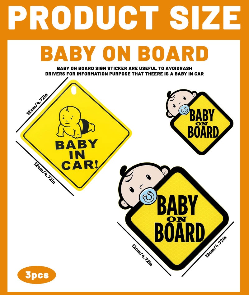 AGMITRAKA Baby On Board Car Sticker, 3 Pack Removable Safety Warning Decals with Suction Cups for Vehicles, High Visibility Alert Sign for Child Safety - Image 2