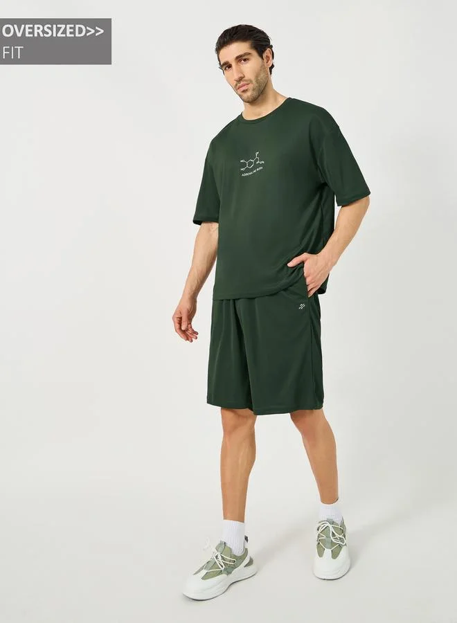 Oversized Slogan Print Round Neck T-Shirt and Shorts Set