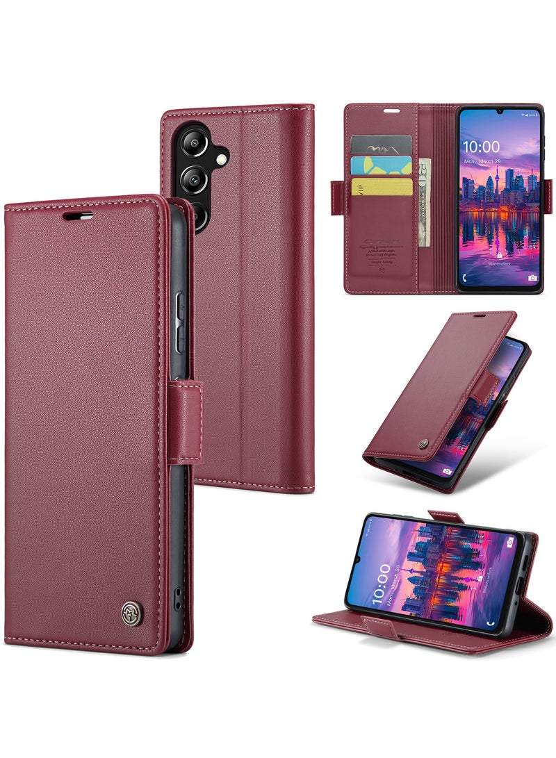 CaseMe Phone Case Luxury PU Leather Design Anti Fingerprint 023 Flip Cover Card Slot Holder Cover For Samsung Galaxy A16 (Red) - Image 1