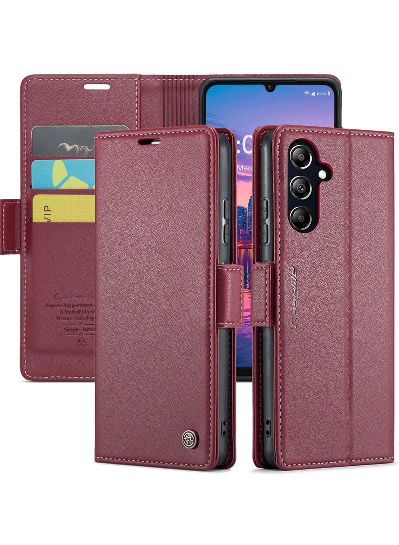 CaseMe Phone Case Luxury PU Leather Design Anti Fingerprint 023 Flip Cover Card Slot Holder Cover For Samsung Galaxy A16 (Red) - Image 2
