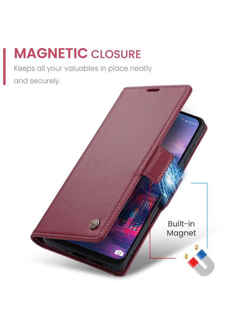 CaseMe Phone Case Luxury PU Leather Design Anti Fingerprint 023 Flip Cover Card Slot Holder Cover For Samsung Galaxy A16 (Red) - Image 3