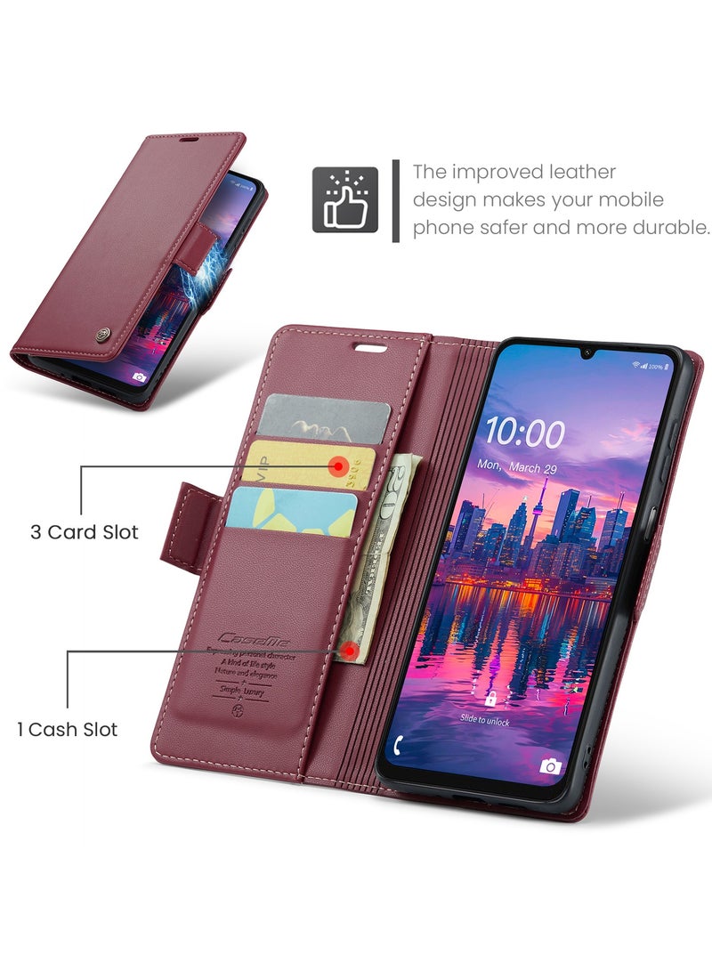 CaseMe Phone Case Luxury PU Leather Design Anti Fingerprint 023 Flip Cover Card Slot Holder Cover For Samsung Galaxy A16 (Red) - Image 4