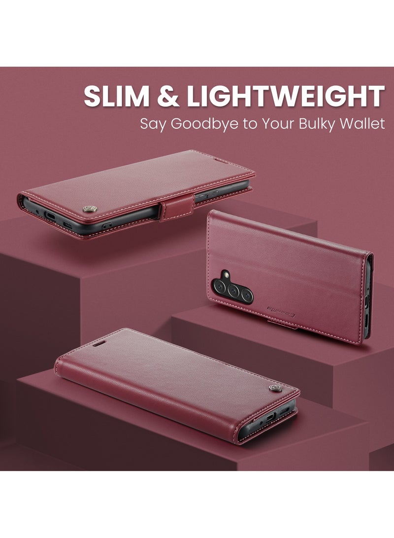 CaseMe Phone Case Luxury PU Leather Design Anti Fingerprint 023 Flip Cover Card Slot Holder Cover For Samsung Galaxy A16 (Red) - Image 5