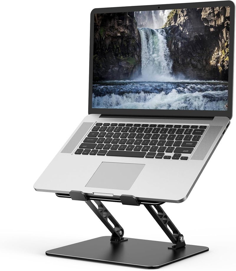 Gogoonike Adjustable Laptop Stand for Desk, Metal Foldable Laptop Riser, Portable Laptop Holder Mount, Ventilated Cooling Computer Notebook Stand Compatible with 10-15.6” Laptops - Image 1