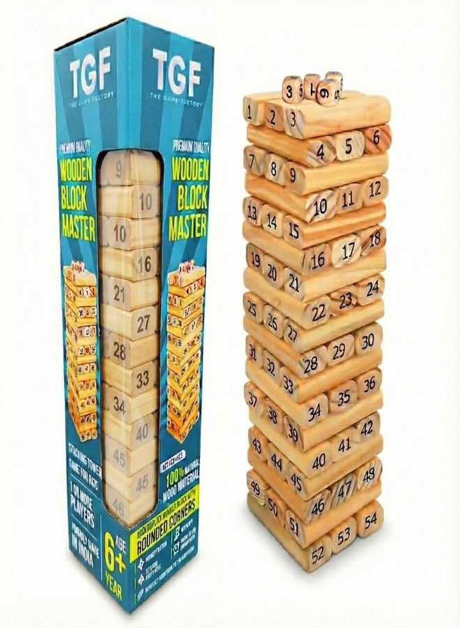 The Game Factory - Round Edge Wooden Blocks | Premium | No Sharp Cuts | 54 Pieces Set | Game for Kids | Building Blocks Tumbling Tower | Fun Activity - Birthday Gift for Kids - Image 1