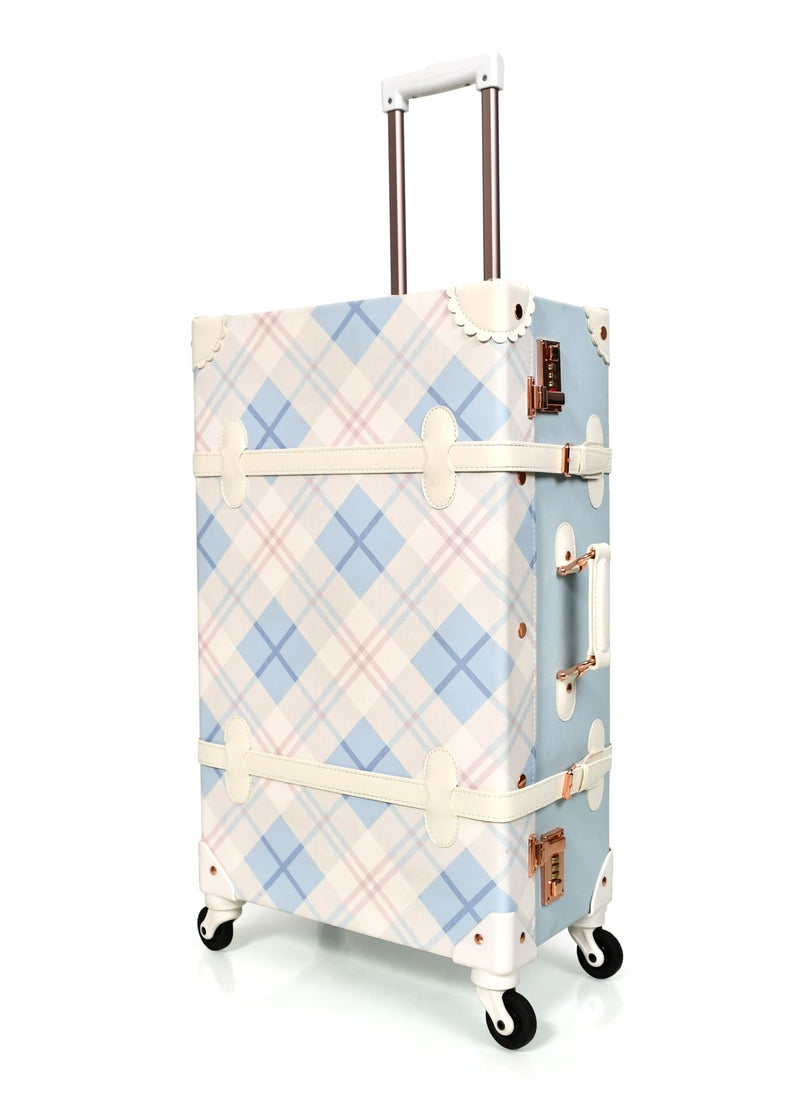 MORANO - Morano Classic Leather Luggage 3 Pcs Set Blue and White 24''-20'''-14'''Inches with Built-in Combination Safety Lock - Image 1
