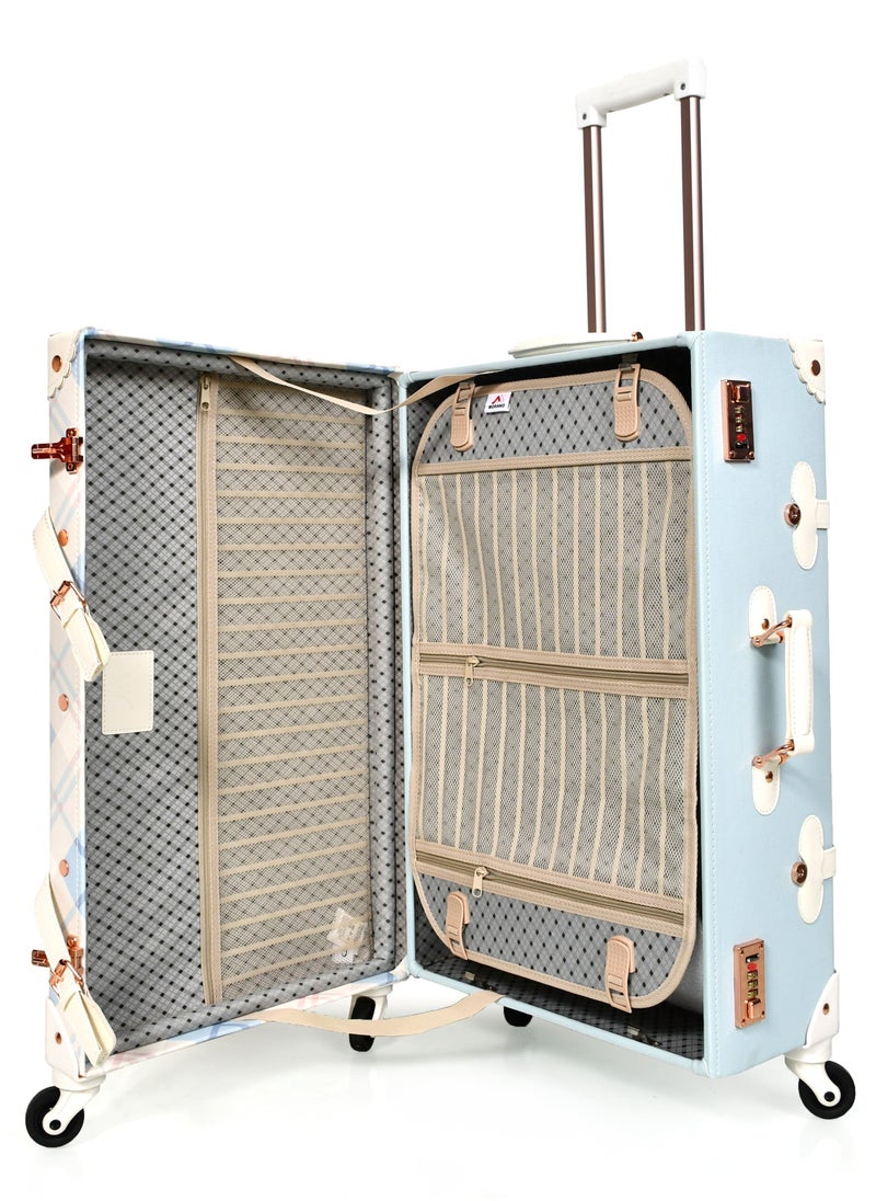 MORANO - Morano Classic Leather Luggage 3 Pcs Set Blue and White 24''-20'''-14'''Inches with Built-in Combination Safety Lock - Image 1