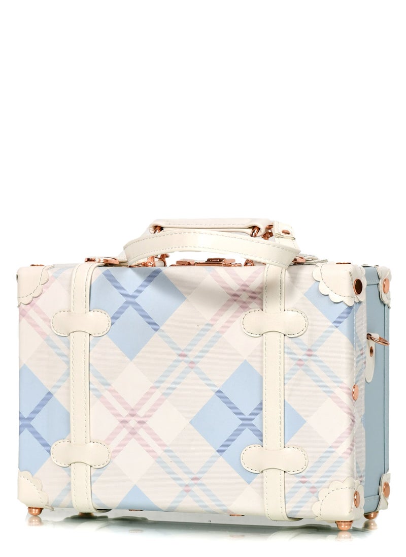 MORANO - Morano Classic Leather Luggage 3 Pcs Set Blue and White 24''-20'''-14'''Inches with Built-in Combination Safety Lock - Image 1