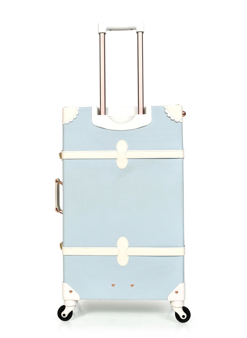 MORANO - Morano Classic Leather Luggage 3 Pcs Set Blue and White 24''-20'''-14'''Inches with Built-in Combination Safety Lock - Image 1