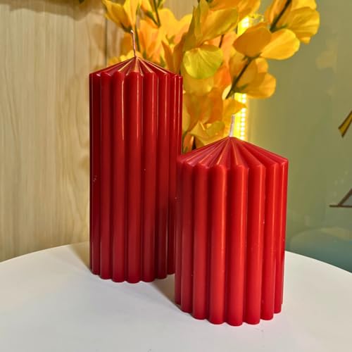 Floryn Decor Soy Wax Pillar Candles Set of 2 | Perfect for Christmas, Diwali, Gifting & Home Decor | Unscented, Red (Red, 1 Each Medium & Large) - Image 1