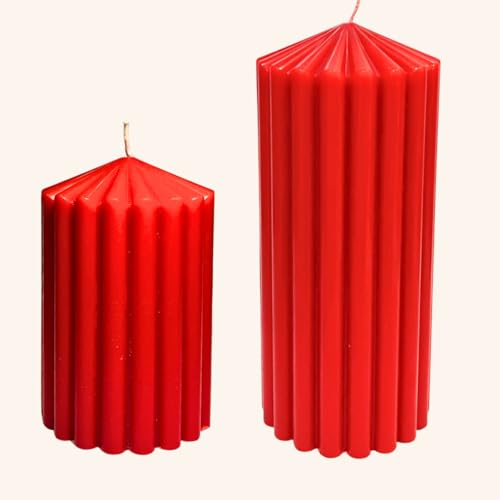 Floryn Decor Soy Wax Pillar Candles Set of 2 | Perfect for Christmas, Diwali, Gifting & Home Decor | Unscented, Red (Red, 1 Each Medium & Large) - Image 4