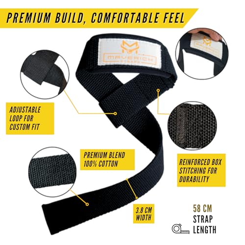 MAVERICK STRAPS Premium Weight Lifting Gym Straps for Wrist Support | Gym Accessories for Men and Women - Deadlift Straps Gym Straps for Improved Grip and Wrist Support- Perfect for Weightlifting & Deadlifts| Free Size | Black Color - Image 5