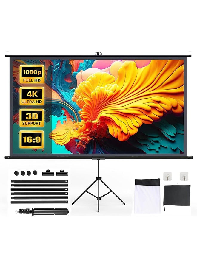 100 Inch Projector Screen Portable Foldable Design with Stand and Hanging Option 16:9 HD High Contrast Easy Setup for Outdoor Movies Camping Home Theater - Image 1