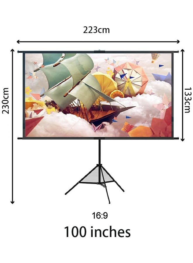 100 Inch Projector Screen Portable Foldable Design with Stand and Hanging Option 16:9 HD High Contrast Easy Setup for Outdoor Movies Camping Home Theater - Image 2