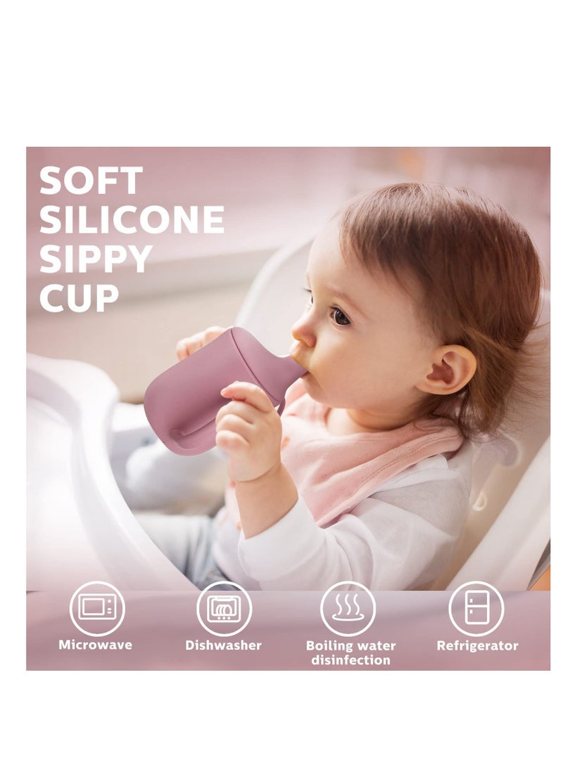 XiuWoo Silicone Sippy Cups, Soft Training Cups for Babies Spill Proof Toddler Baby 6 Months+, Leak-Proof Cup with Double Handles and Spout Lid Easy Grip, 5 oz (Rosy, Pink) (2 Pcs) - Image 5