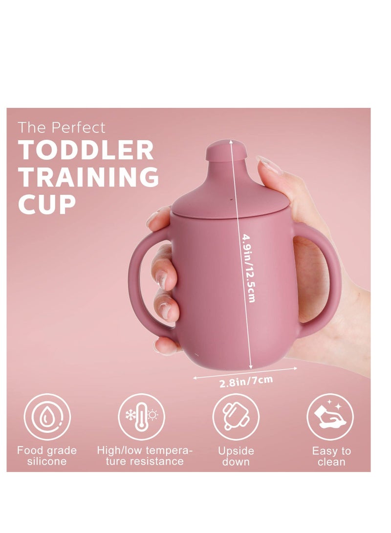 XiuWoo Silicone Sippy Cups, Soft Training Cups for Babies Spill Proof Toddler Baby 6 Months+, Leak-Proof Cup with Double Handles and Spout Lid Easy Grip, 5 oz (Rosy, Pink) (2 Pcs) - Image 4