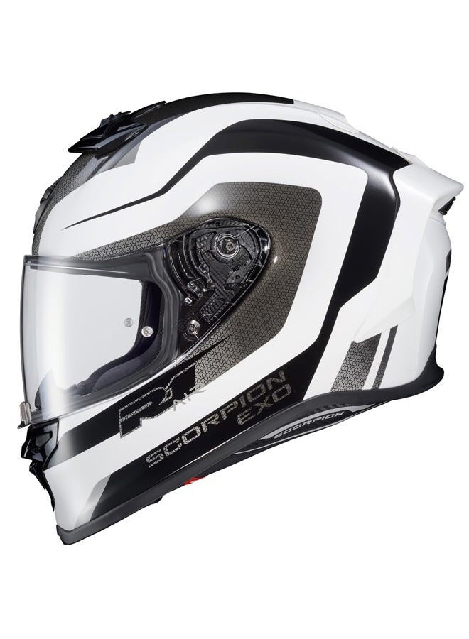 ScorpionEXO R1 Air Full Face Adult Motorcycle Helmet with Pinlock Ready Shield and Bluetooth Ready Speaker Pockets DOT ECE Hive (White/Black - Large) - Image 1