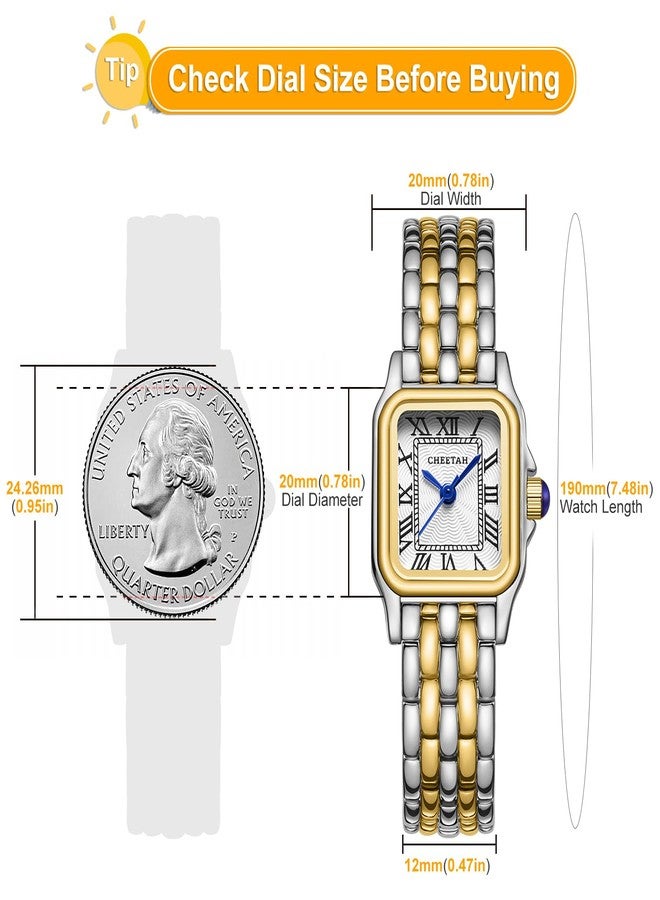 CHEETAH Watches for Women with Small Two-Tone Vintage Bracelet, Rectangular Case Roman Dial - Image 3