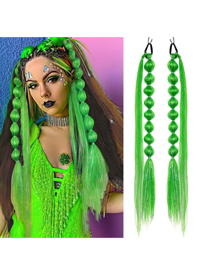 BASEMMAHER Sparkling Green Lantern Bubble Braid Wig Hair Ties for Women Girls Black Scrunchies Ponytail Hair Extensions Pre Stretched Braiding Hair 23Inch Glitter Synthetic Fiber Braids Hair 2 Pack 