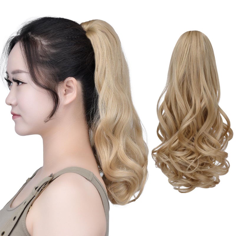 SYXLCYGG Blonde Ponytail Extension Clip Claw Pony tail 16 Wavy 45 OZ Synthetic Fake Hair piece Yaki Women Like Real FluffySoft