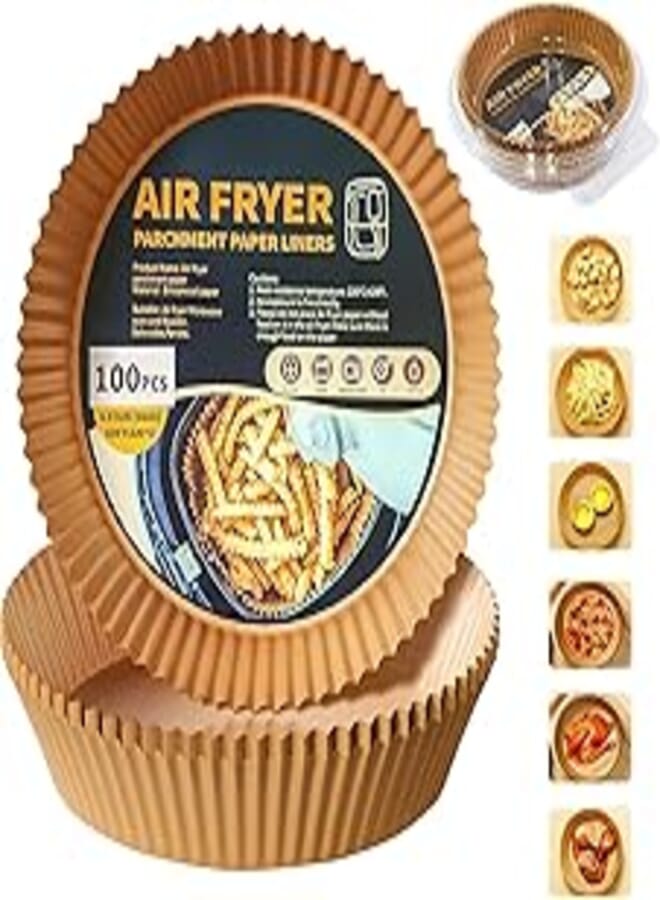 Baking Paper for Hot Air Fryer, Baking Paper Airfryer, Disposable Hot Air Fryer, Parchment Paper, Oil-Absorbent and Waterproof Non-Stick Baking Paper for Oven, Microwave (16 cm, 100 Pieces)
