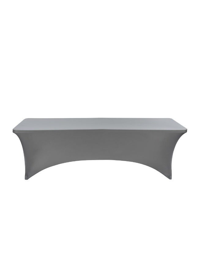 Restaurantware Table Tek 96 x 30 Inch Rectangle Table Covers, 10 Washable Spandex Tablecloths - Wrinkle-Free, Durable, Gray Polyester Fitted Tablecloths, For Parties, Banquets, or Weddings,  - Image 1