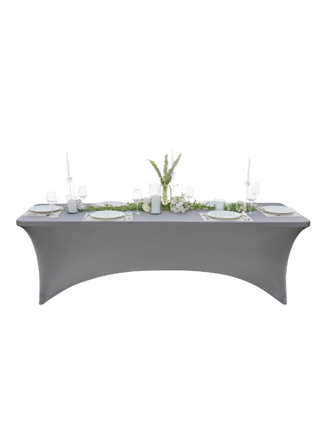 Restaurantware Table Tek 96 x 30 Inch Rectangle Table Covers, 10 Washable Spandex Tablecloths - Wrinkle-Free, Durable, Gray Polyester Fitted Tablecloths, For Parties, Banquets, or Weddings,  - Image 2
