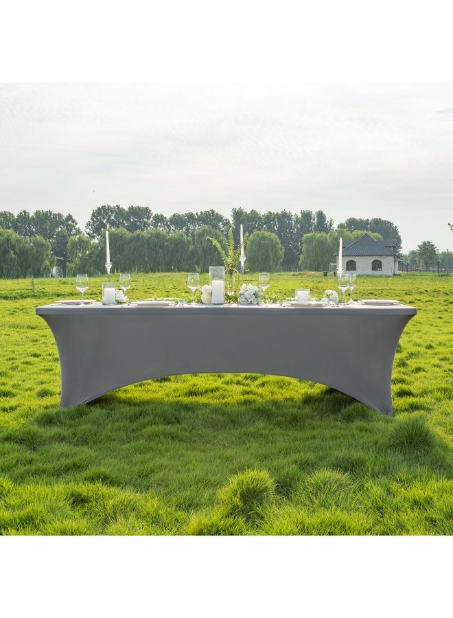 Restaurantware Table Tek 96 x 30 Inch Rectangle Table Covers, 10 Washable Spandex Tablecloths - Wrinkle-Free, Durable, Gray Polyester Fitted Tablecloths, For Parties, Banquets, or Weddings,  - Image 3