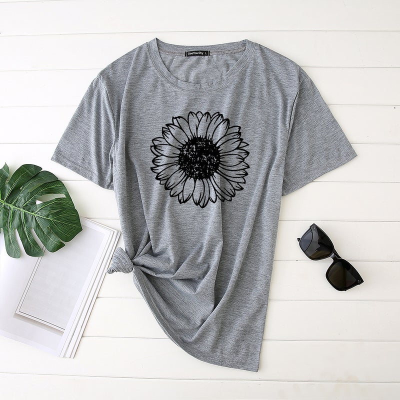 2020 Women's T-shirt Printed Sunflower Pattern Polyester Cotton T-shirt Women's Top s-9701 - Image 1