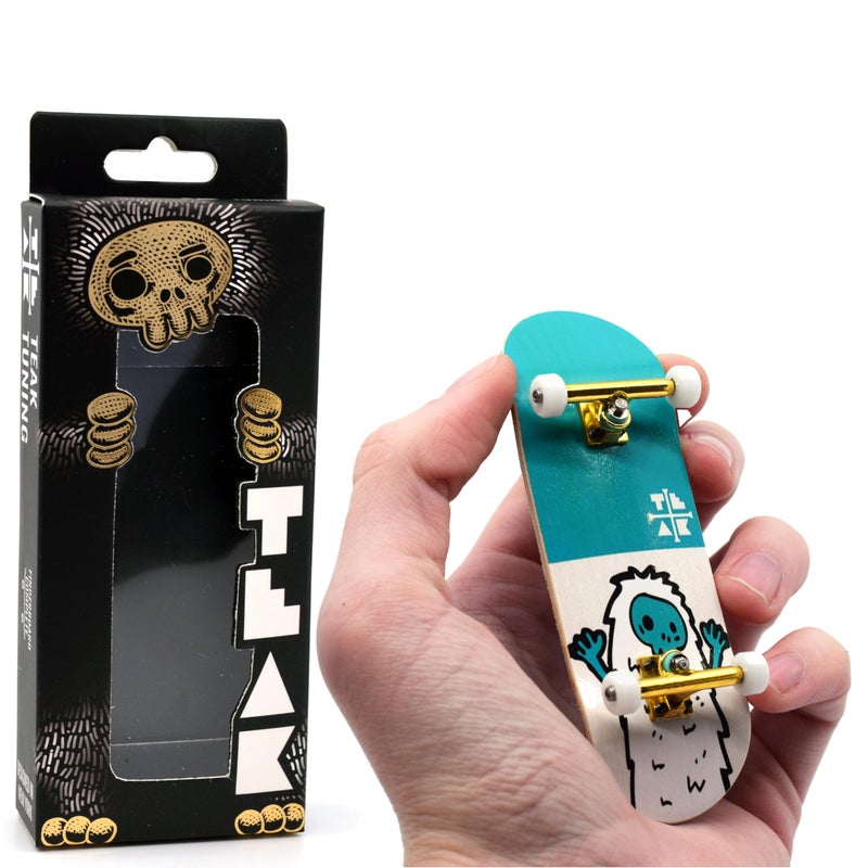 Teak Tuning 32mm Pro Fingerboard Heat Transfer Graphic Complete  Fully Assembled with Pro Level Parts  Pro Shaped Wood Deck 34x97mm UltraSpin Wheels Prodigy Trucks  Teal Yeti - Image 2