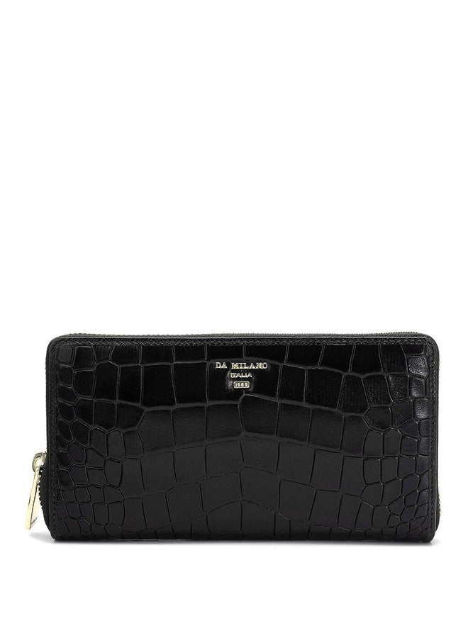 Da Milano Zip Leather Wallet for Women - Black - Image 1