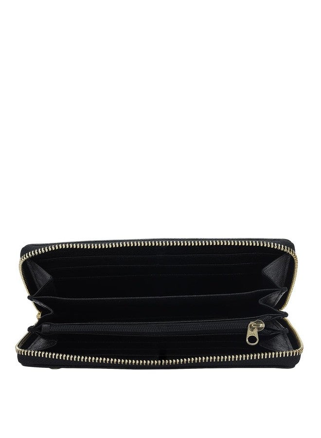 Da Milano Zip Leather Wallet for Women - Black - Image 4