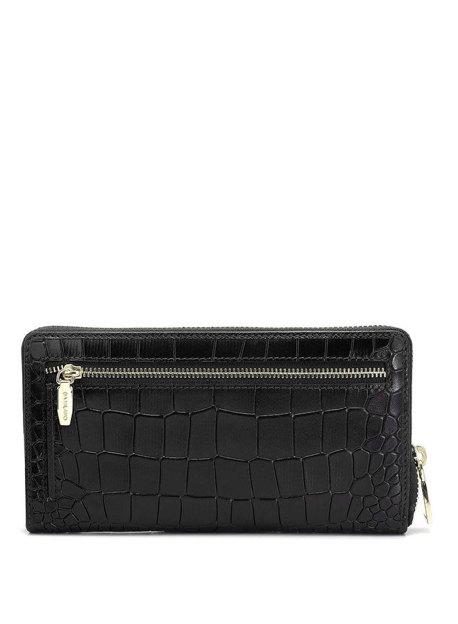 Da Milano Zip Leather Wallet for Women - Black - Image 3