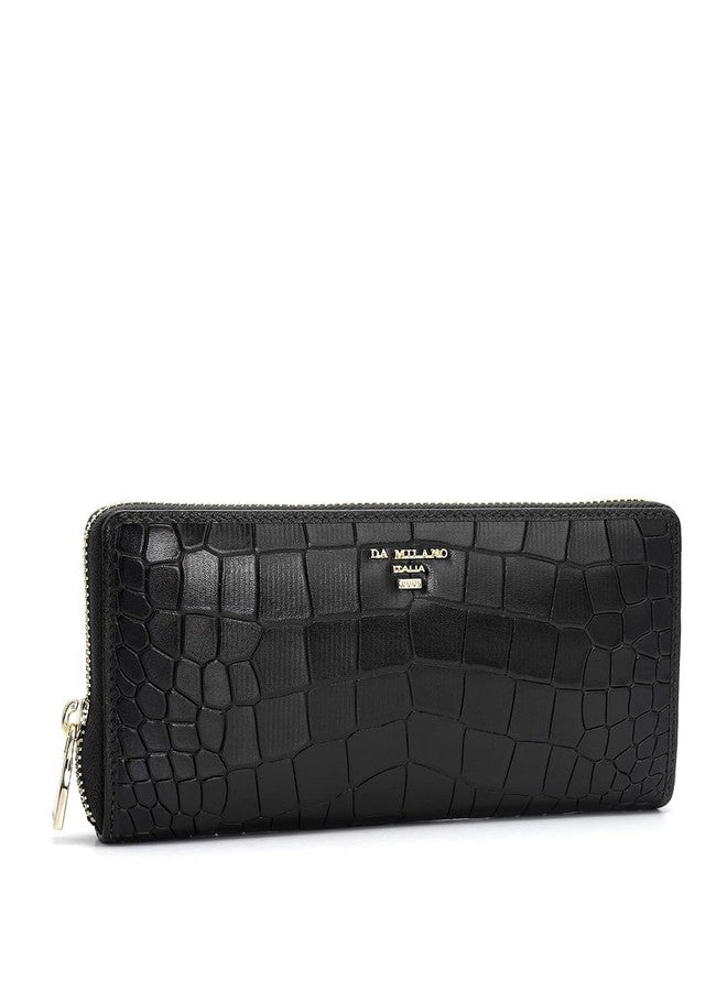 Da Milano Zip Leather Wallet for Women - Black - Image 2